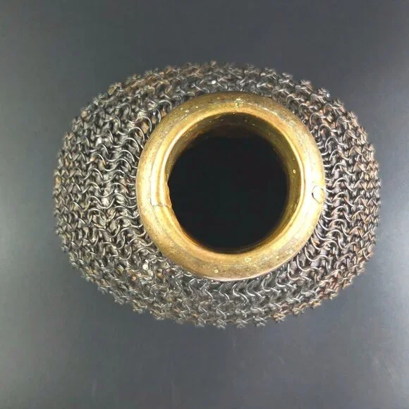 Antique French Brass and Metal Chain Vase – 10" Tall - Picture 7 of 9